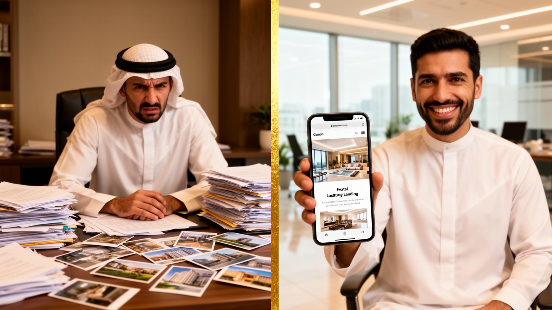 مقارنة: قبل دار - أوراق وصور مبعثرة. بعد دار - صفحة احترافية على الجوال